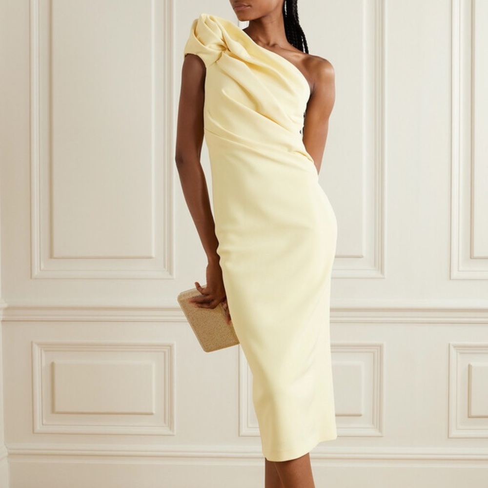 Safiyaa Granalle One-shoulder Gathered Stretch-crepe Midi Dress - Yellow